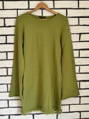 XL Lulu's Light Olive Knit dress with bell sleeve and fringe detail